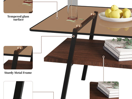 Rectangle Coffee Table, Tempered Glass Tabletop Modern Table For Living Room