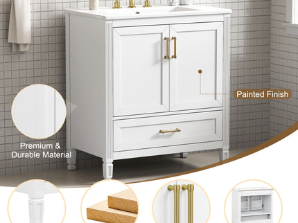 Elegant Fluted Bathroom Vanity With Sink, Soft Close Doors & Drawer