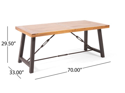 Outdoor Dining Table With Slat Wooden Panel And Turnbuckle Accents - Teak