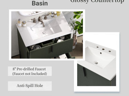 Bathroom Vanity With Ceramic Sink, Fluted Design