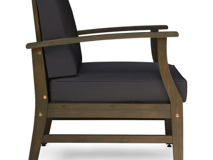 Enchanting Outdoor Club Chair With Slat Panel Design And Water Resistant Cushion - Dark Gray