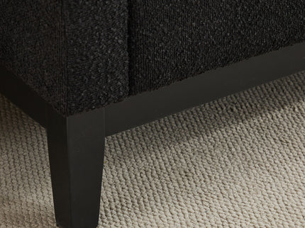 Elegant Upholstered Bench, Daybed, Ottoman With Wood Legs & 2 Bolster Pillows - Black Boucle