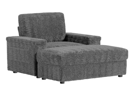 Oversized Chaise Lounge Indoor Rabbit Fur Sofa Bed With Storage Ottoman And Armrests Cup Holders With Deep Seat