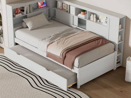 Daybed With Storage Shelves, USB Charging, And Trundle Bed