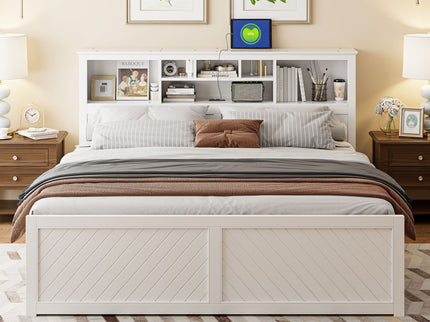 Platform Bed With Multi Storage Headboard, USB And Drawers