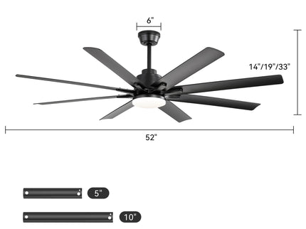 Ceiling Fan With Light 8 Blades, 18W LED 3 Color Dimmable Light, For Living Room & Bedroom - Matte Black
