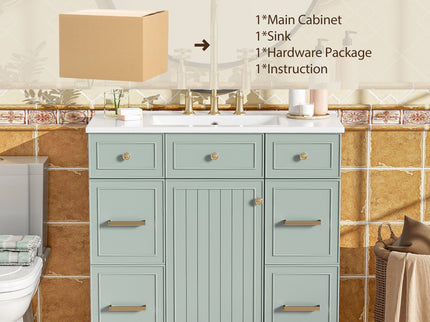 Bathroom Vanity With Ceramic Sink, Soft Close Doors, Adjustable Shelves