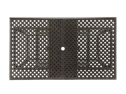 Outdoor Expandable Dining Table With Umbrella Holder, Lattice Pattern And Curved Legs - Black