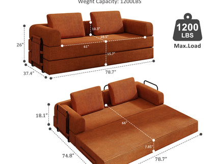 Convertible Sleeper Sofa Bed With Cylindrical Pillow, Fixed Shape Frame