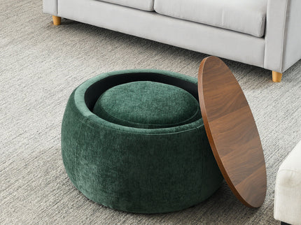 Round Storage Ottoman, 2 In 1 Function, End Table And Ottoman