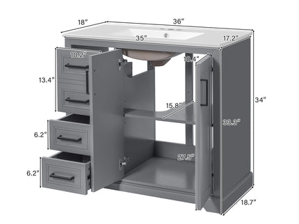 Bathroom Vanity With Sink, Soft Close Doors, Adjustable Shelf & 3 Drawers