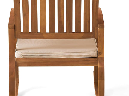 Acacia Wood Outdoor Patio Rocking Chair With Cushion (Set of 2) - Natural / Cream