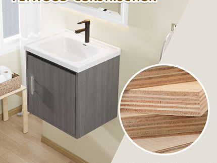 Floating Bathroom Vanity Combo, Wall Mounted Cabinet With Sink & Soft Close Doors For Small Bathrooms