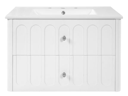 Floating Bathroom Vanity With Oval Knobs & Round Edge, Soft Close Drawer Slides