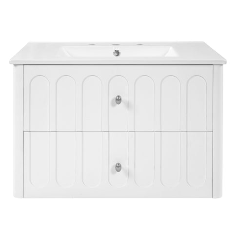 Floating Bathroom Vanity With Oval Knobs & Round Edge, Soft Close Drawer Slides