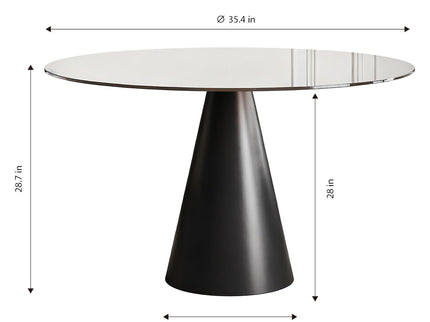 Round Dining Table & Tempered Glass Top - Black / Brown