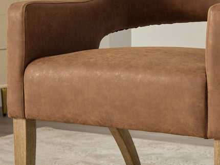 Upholstered Open Back Armchair With Weathered Rubberwood Legs