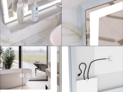 LED Bathroom Vanity Mirror Wall Mounted Adjustable / Warm / Natural Lights Anti-Fog Touch Switch With Memory Modern Smart Large Bathroom Mirrors