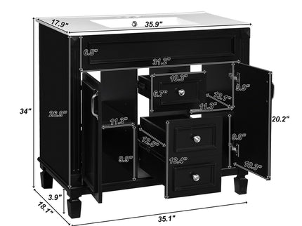 Bathroom Vanity With Top Sink, Basin On Cabinet With 2 Soft Closing Doors And 2 Drawers