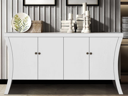Refined Industrial 4 Door Credenza With Arc Legs & Clasps