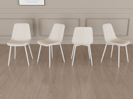 Modern Kitchen Dining Chairs (Set of 4) With Linen Padding And Sturdy Metal Legs - Beige