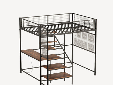 Metal Loft Bed With Built - In Charging Station And LED Light