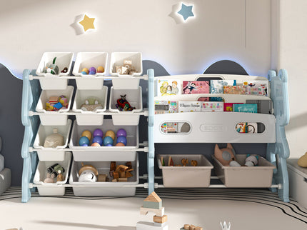 Kids Toy Storage Organizer With 2 Tier Bookshelf, Toy Storage With 12 Bins