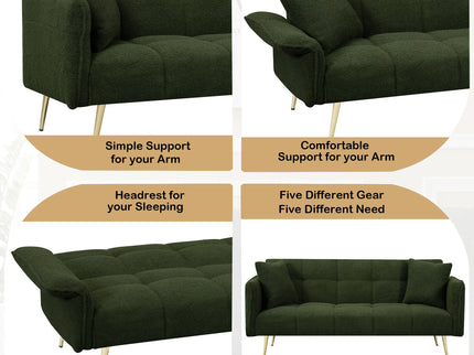 Convertible Double Futon Sofa Bed With Folding Armrests For Living Rooms