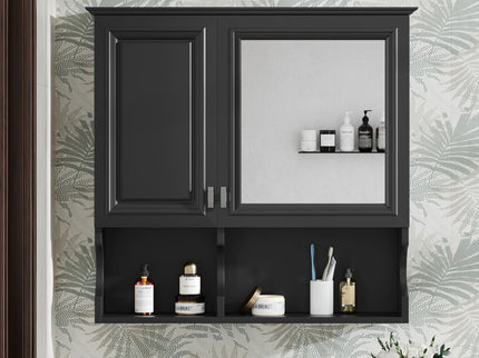 Wall Mounted Mirror Medicine Cabinet, Bathroom Storage With Doors And Open Shelves