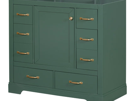 Modern Bathroom Vanity Base Only, 6 Drawer Storage With Adjustable Shelf