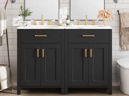 Modern Bathroom Vanity With Ceramic Sink, Soft-Close Doors, Flip Drawer, U-Shaped Shelves, Elegant Storage Solution