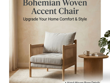 Accent Armchair With Removable Cushions For Living Room - Matte Black / Natural / Sand