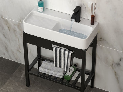 Inspired Console Sink With Built In Washboard, Overflow & Sleek Legs, 28" X 12" - White / Black