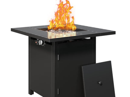 Square 2 In 1 Outdoor Propane Fire Pit Table With Stainless Burner, Lava Rocks, Lid & Waterproof Cover - Black