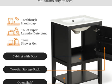 Modern Bathroom Vanity With Sink, Soft-Closing Door And Open Shelf