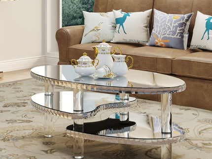 Coffee Table, Oval Double Layer Home Furnishing - Silver