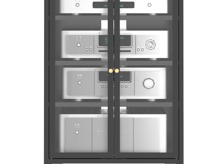 Media Storage Cabinet With Wheels, 4 Adjustable Glass Shelves & Door, Heavy-Duty - Black