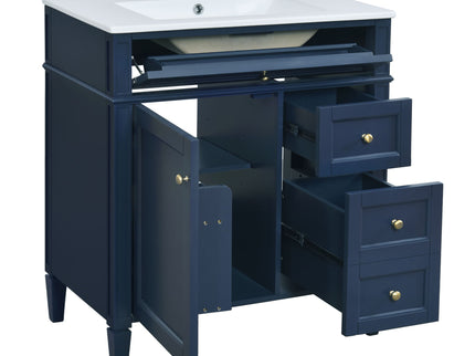 Bathroom Vanity With Top Sink, 2 Doors And 3 Drawers, Freestanding Set With Mirror Cabinet