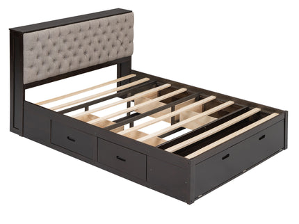 Platform Bed With Storage Headboard, Shoe Rack And 4 Drawers