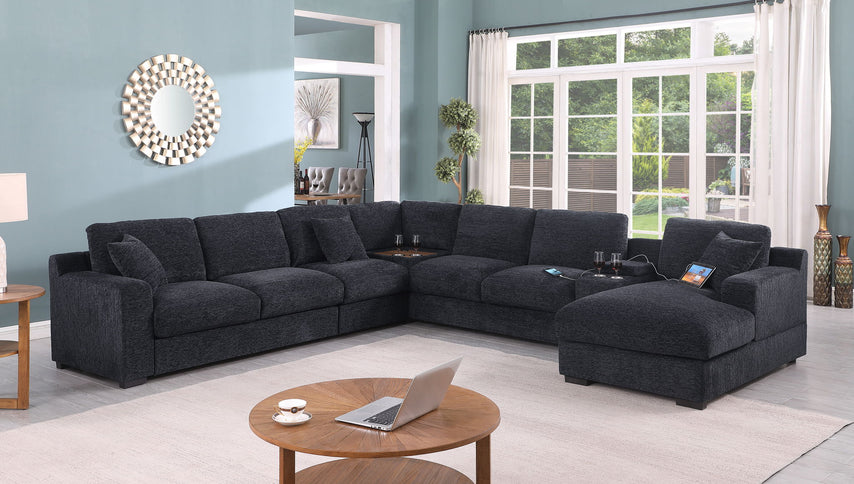 Celine - Fabric Corner Sectional Sofa With Right-Facing Chaise, Cupholders, And Charging Ports