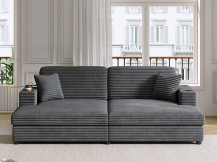 Oversized Loveseat Chaise With 2 USB Ports, 2 Cup Holders And 2 Throw Pillows