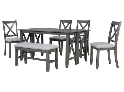 Foldable Dining Set For 6 With 4 Chairs And Bench, Space Saving Design - Gray