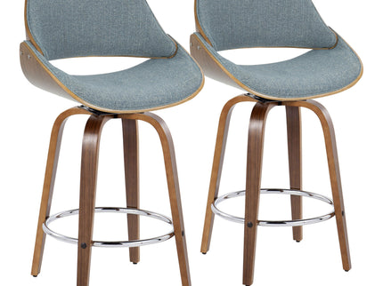 Fabrizzi - Mid Century Modern Fixed Height Counter Stool With Swivel With Round Footrest (Set of 2)
