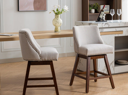 Counter Height Swivel Barstools, 26'' H Seat Height Upholstered Bar Stools (Set of 2), Fabric