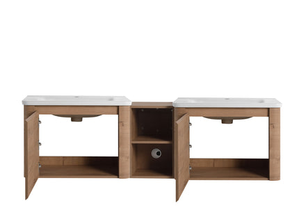 Wall Mounted Bathroom Vanity With Sink And Storage Shelves, Soft Close Doors