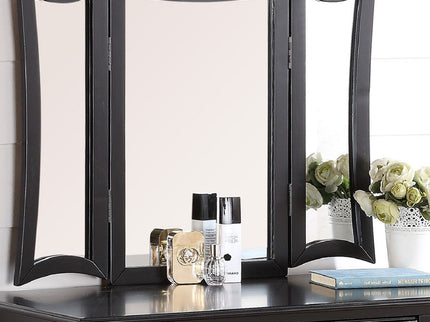 Bedroom Vanity Set With Foldable Mirror And Stool - Black