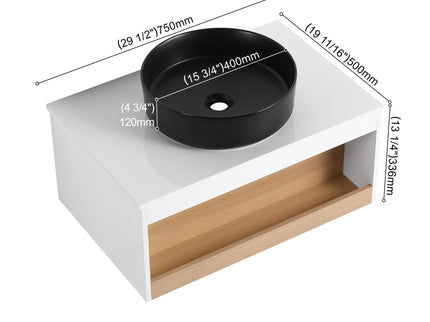 Floating Bathroom Vanity With Glossy Round Vessel Sink