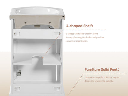 Bathroom Vanity With Bulged Sink, Cabinet, Soft-Close Door, Freestanding Single Unit