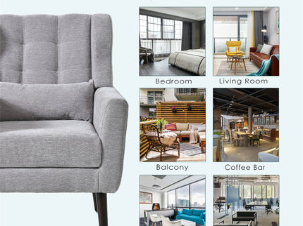 Modern Accent Chair, Arm Chairs For Living Room, Upholstered Mordern Armchair, Comfy Soft Padded Lounge Chair In Small Space, Bedroom, With Pillow, Solid Wood Leg