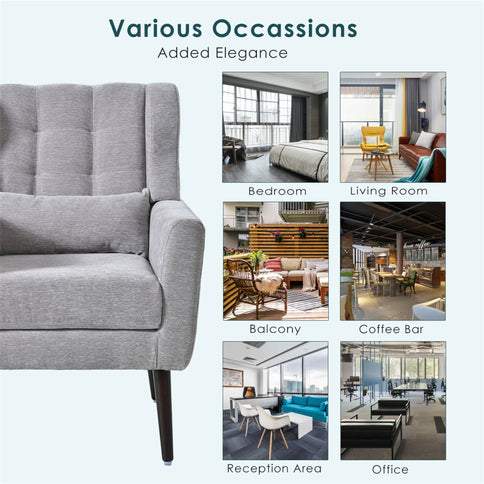 Modern Accent Chair, Arm Chairs For Living Room, Upholstered Mordern Armchair, Comfy Soft Padded Lounge Chair In Small Space, Bedroom, With Pillow, Solid Wood Leg